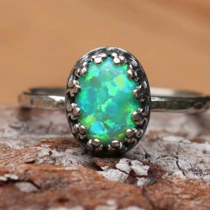 Green Opal Ring, Sterling Silver, sz 6